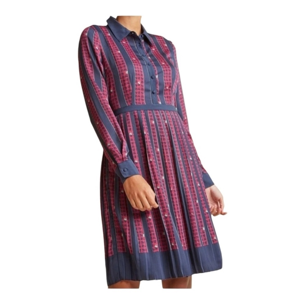 Modcloth Purple and Blue Typist Clover Print Dress Large